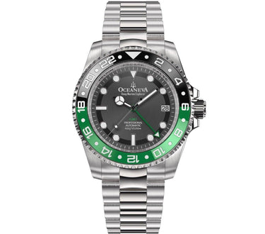 Oceaneva Men's GMT Automatic Deep Marine Explorer 1250M Pro Diver Watch - BK.GR.NH.BK.GMT.ST 1250M diver, 316L Stainless Steel watch, BGW9 Swiss Super-Luminova, dive watch, GMT, GMT Automatic Watch, GMT NH34 Movement